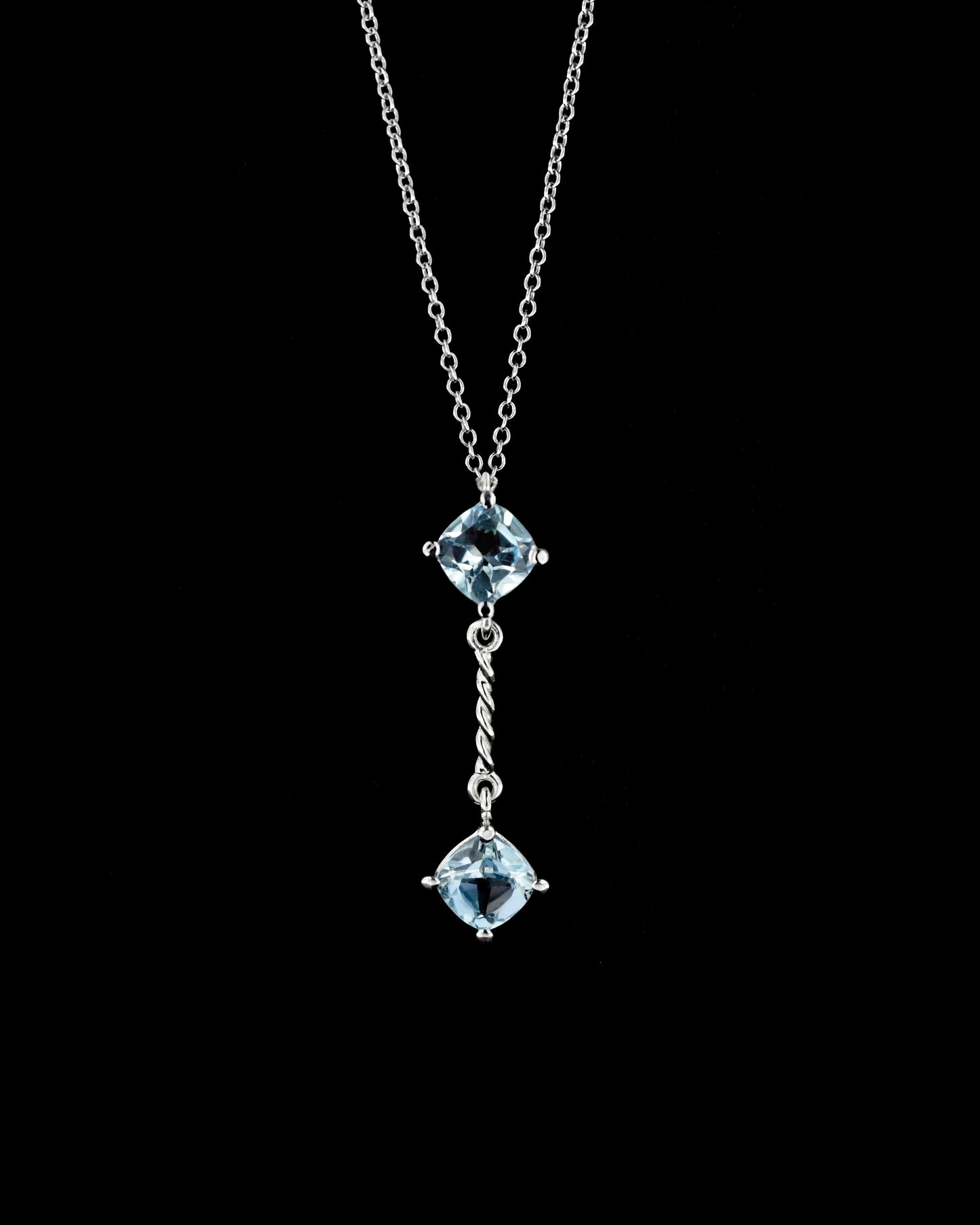 Collana in Argento 925 con Gemme di Topazio Blu Naturale Taglio a Cuscino
