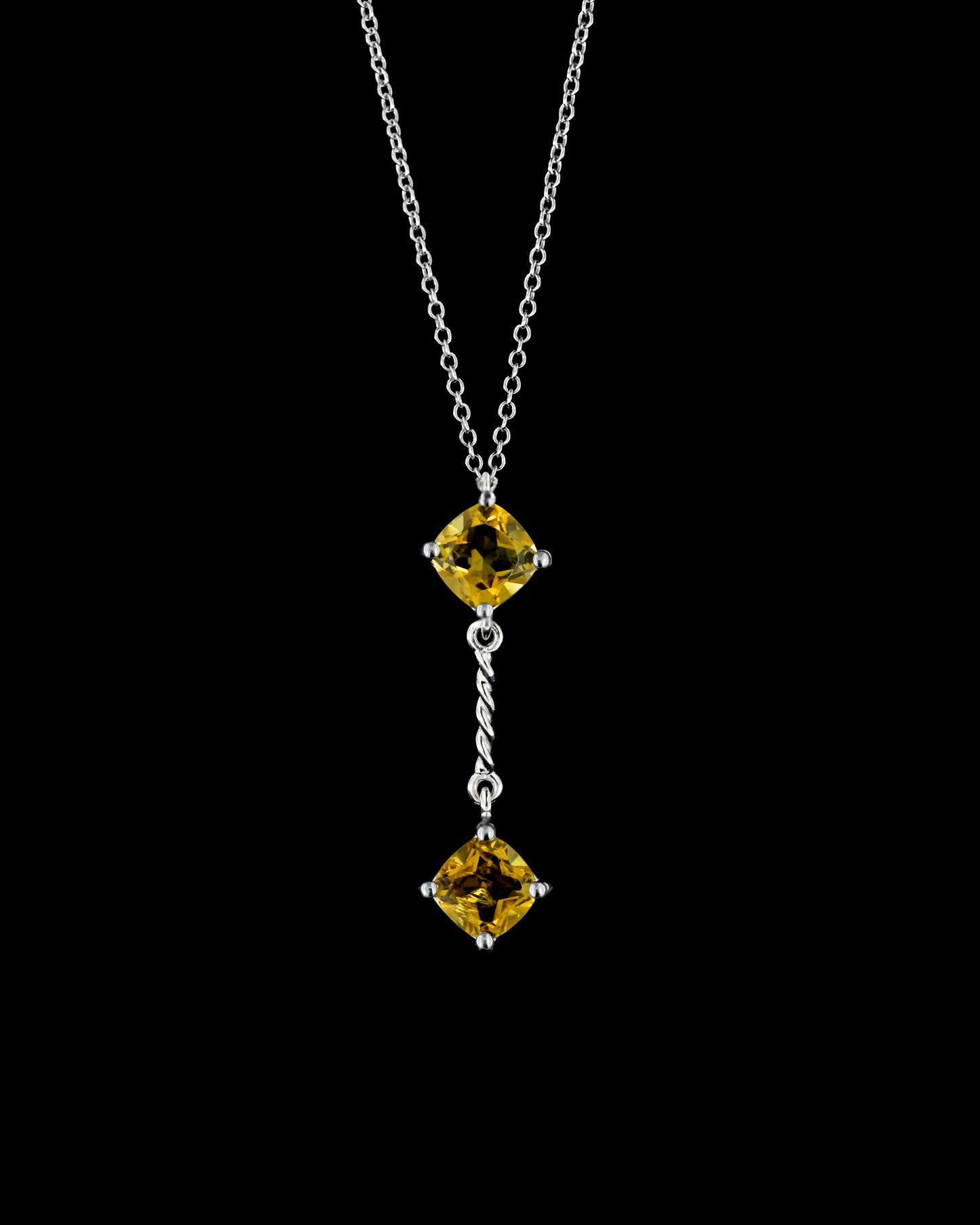 Collana in Argento 925 con Gemme di Quarzo Citrino Naturale Taglio a Cuscino