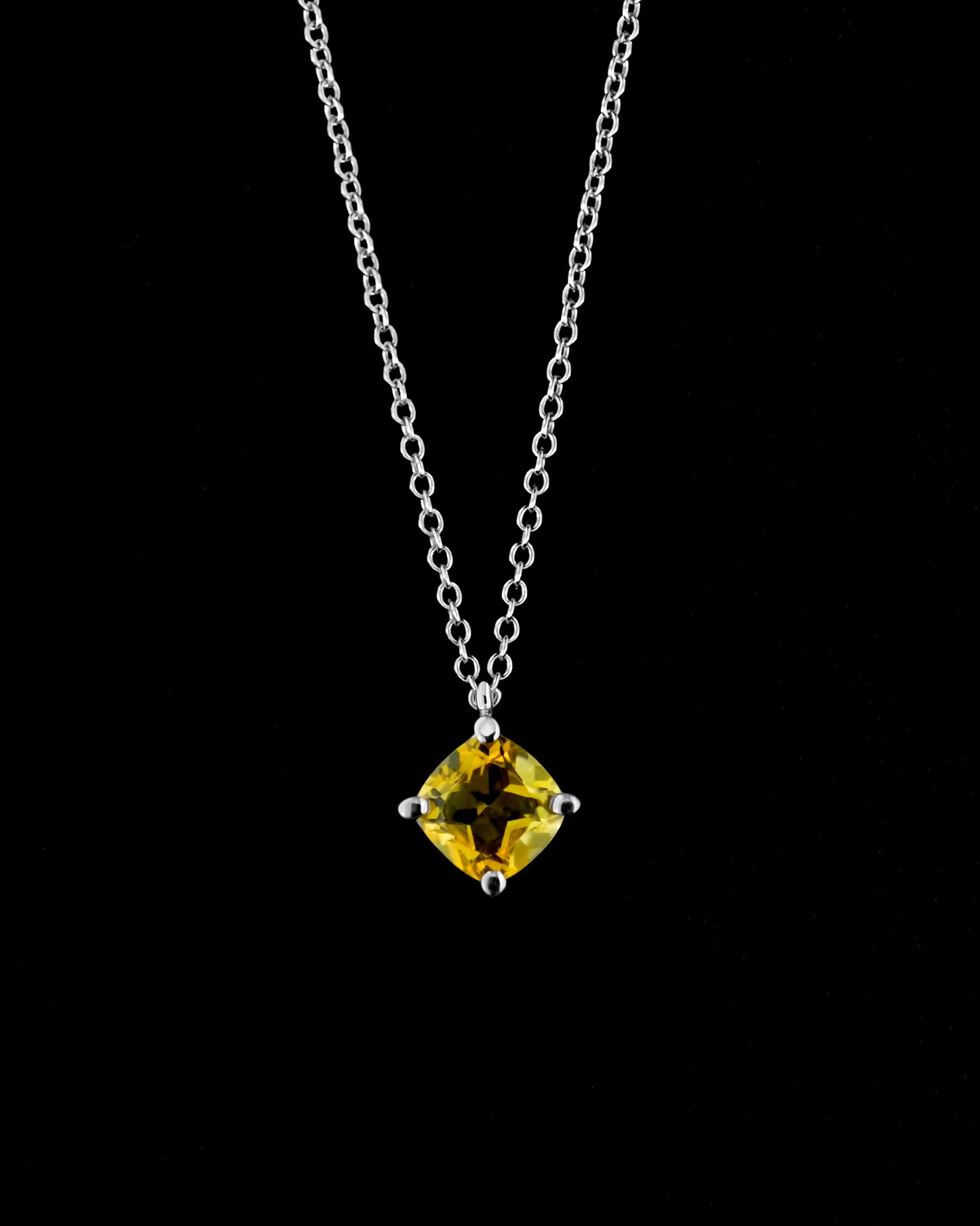 Collana in Argento 925 con Gemma di Quarzo Citrino Naturale Taglio a Cuscino