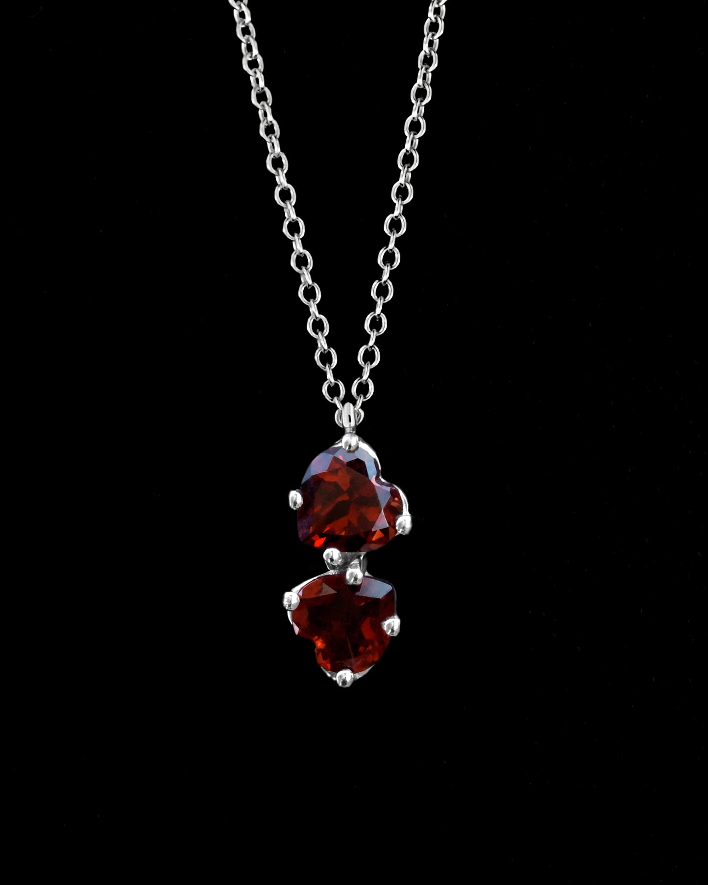 Collana in Argento 925 con Gemme di Granato Naturale Taglio a Cuore