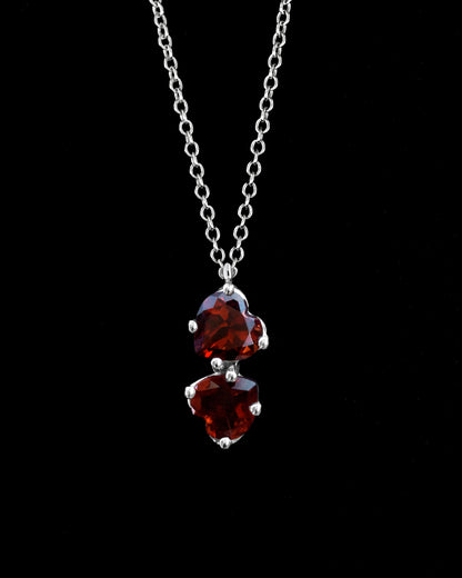 Collana in Argento 925 con Gemme di Granato Naturale Taglio a Cuore